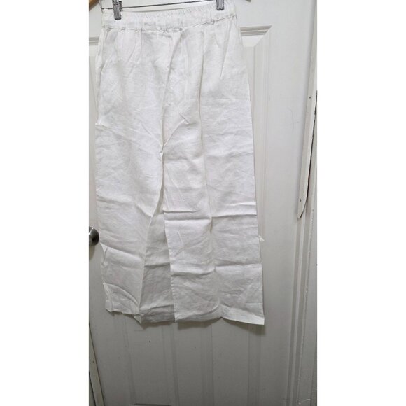 Mara Beach Festival White Elastic Waist Culottes Red Embroidered Pocket Linen - Picture 3 of 7
